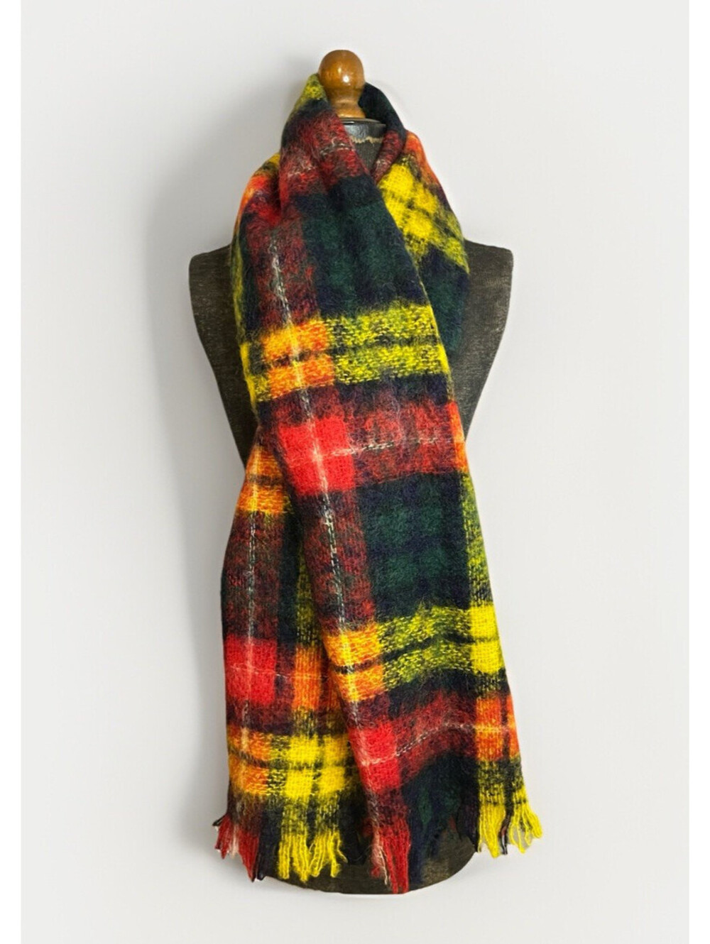 VTG Buchanan Tartan Plaid Mohair Wool Shawl Scarf  Fringe HandAcraft Scotland